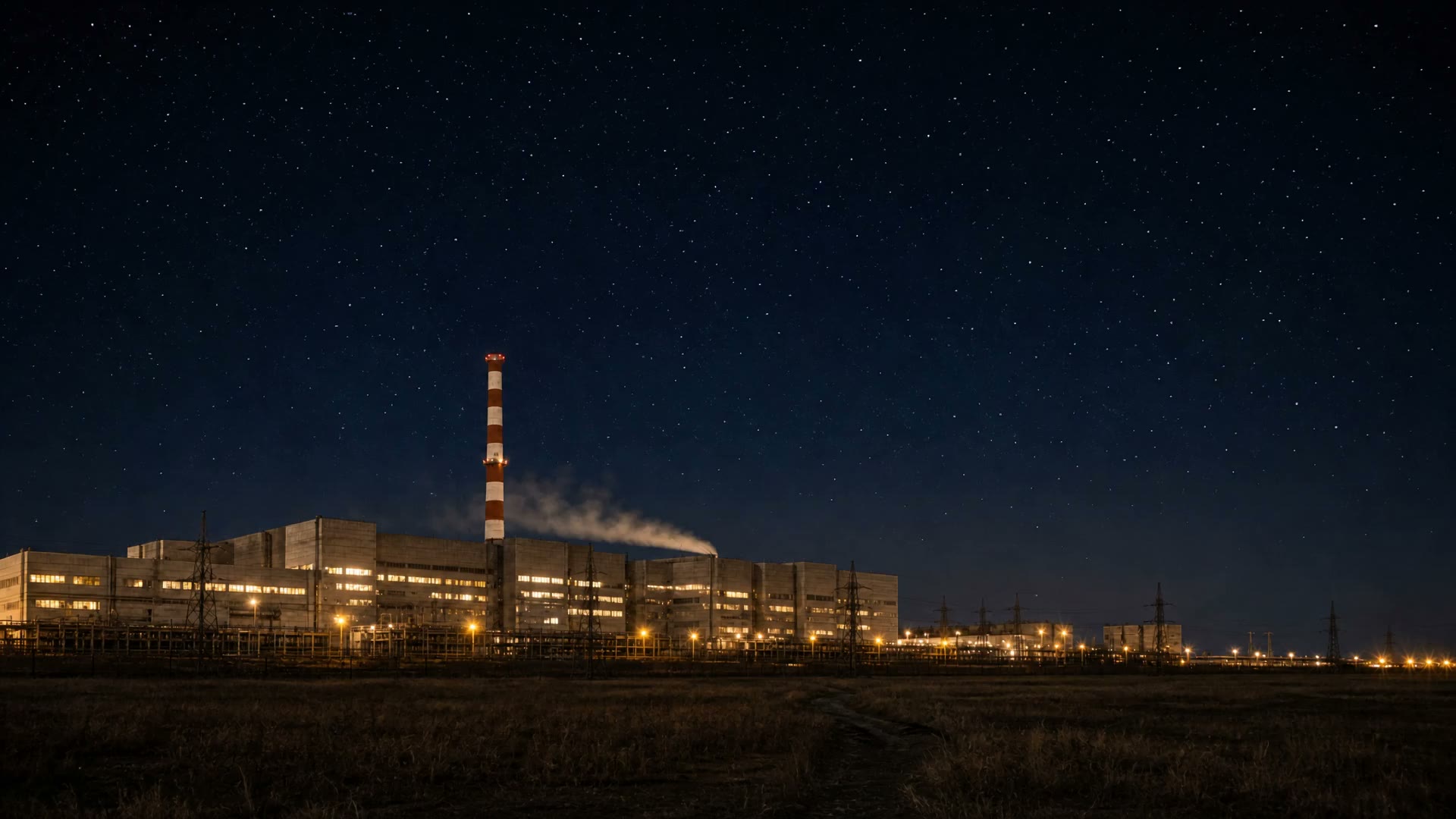 Chernobyl Reactor 4 under the open night sky