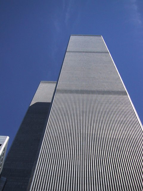Looking up between the towers