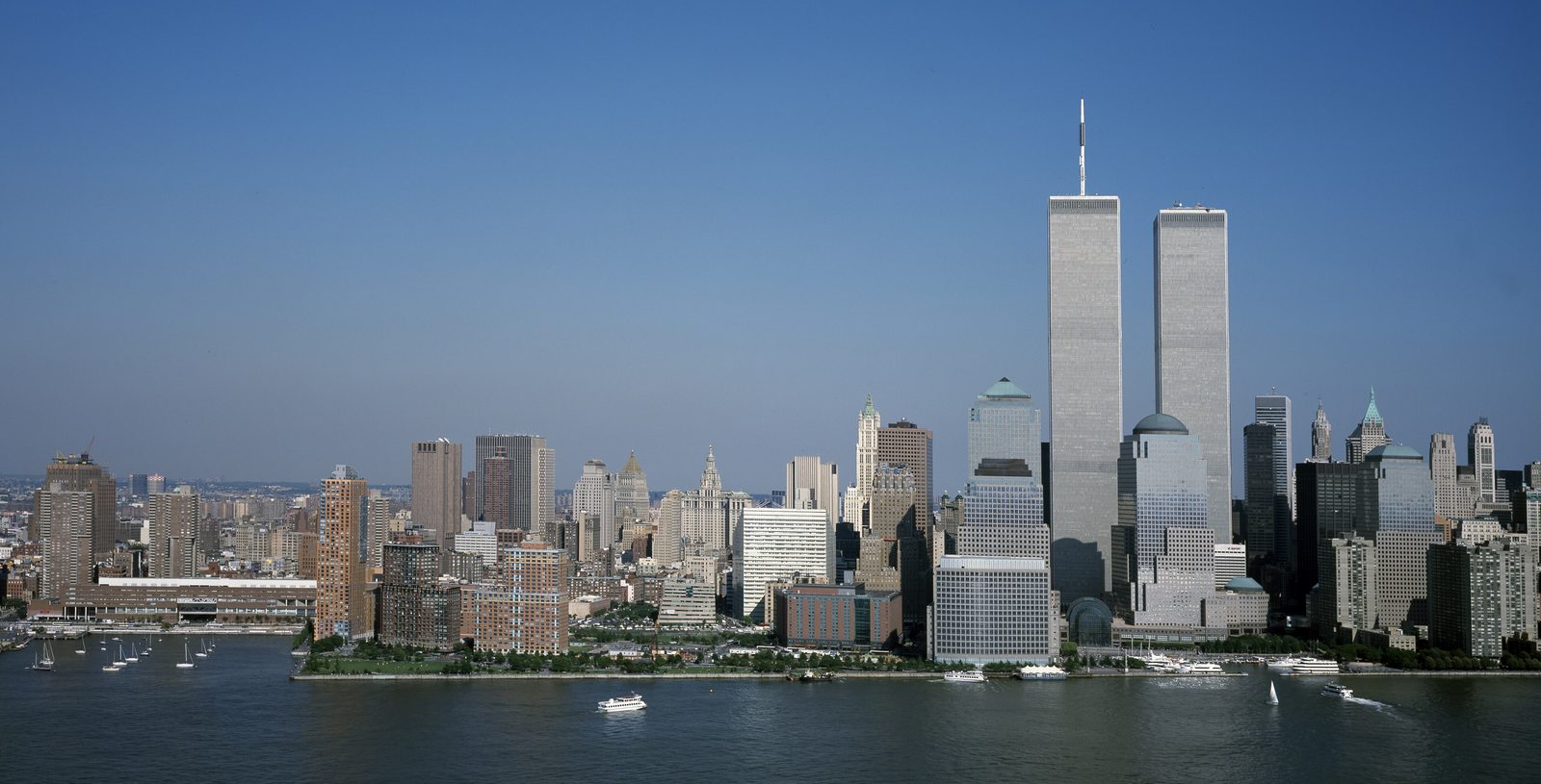The intact World Trade Center in a 2001 archival photograph by Carol M. Highsmith